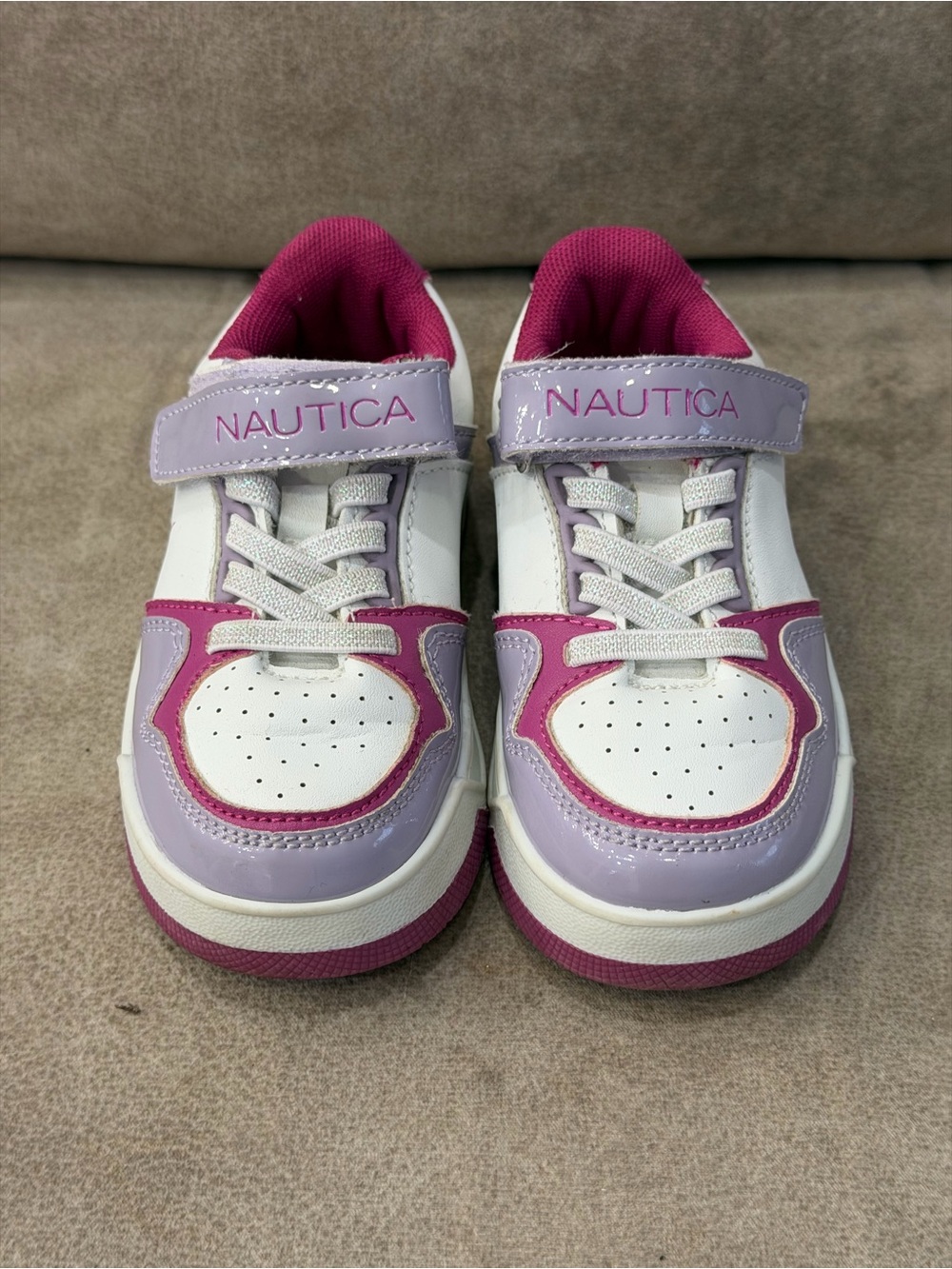 Nautica Hadley R Girls Sneakers Toddler Size 8 White Purple Pink Velcro